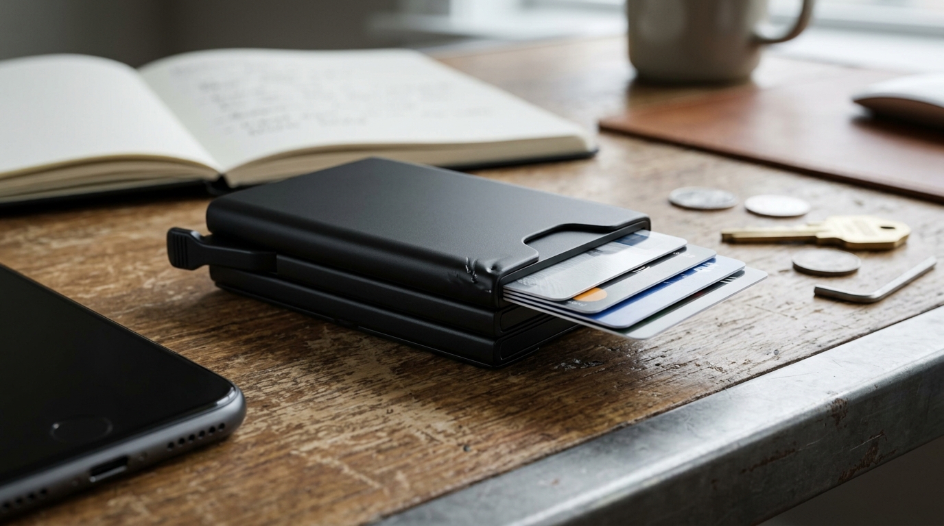 Illustration éditoriale — OhSnap Wallet 2 : les cartes en éventail, le prix en travers