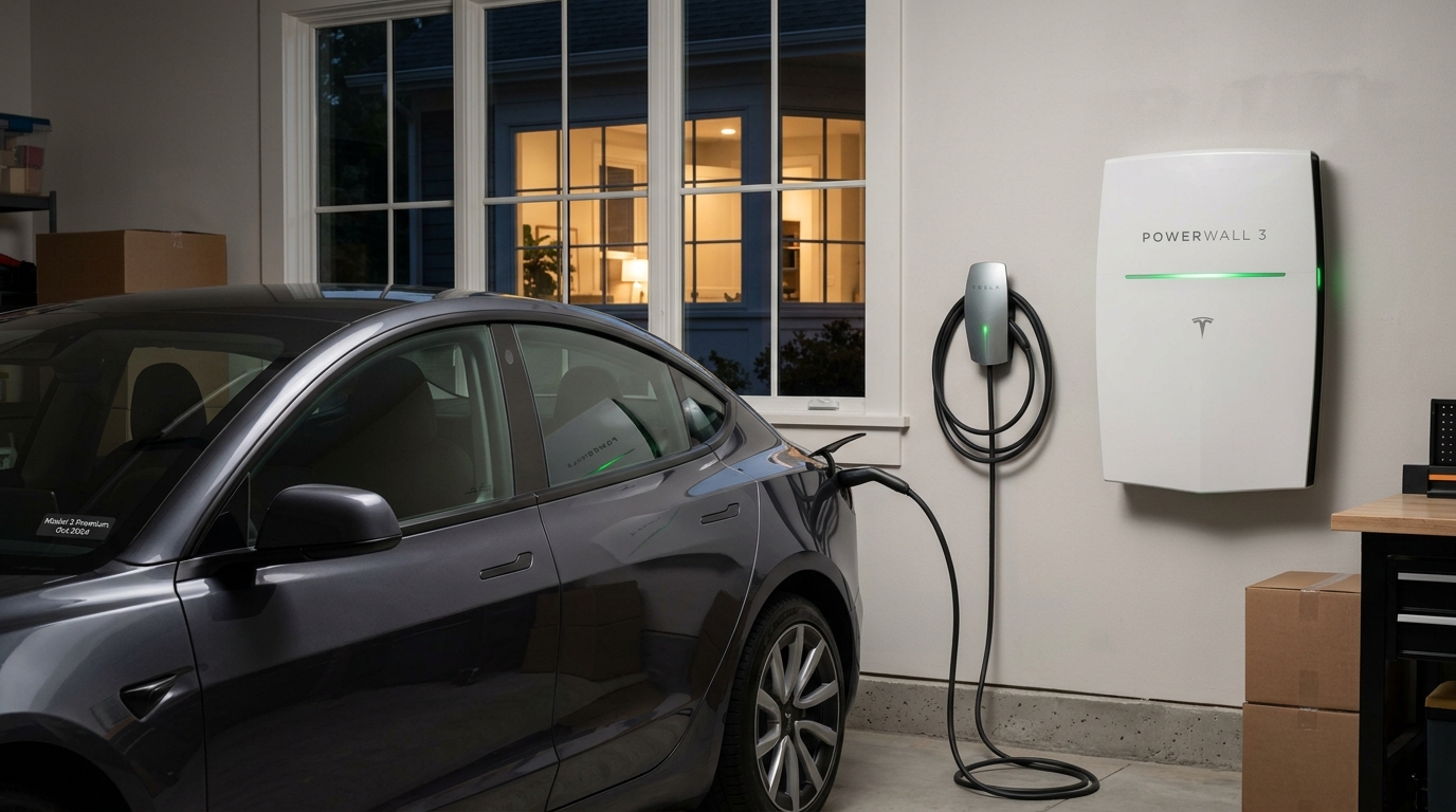 Illustration éditoriale — Tesla : certaines Model 3 et Model Y peuvent secourir la maison