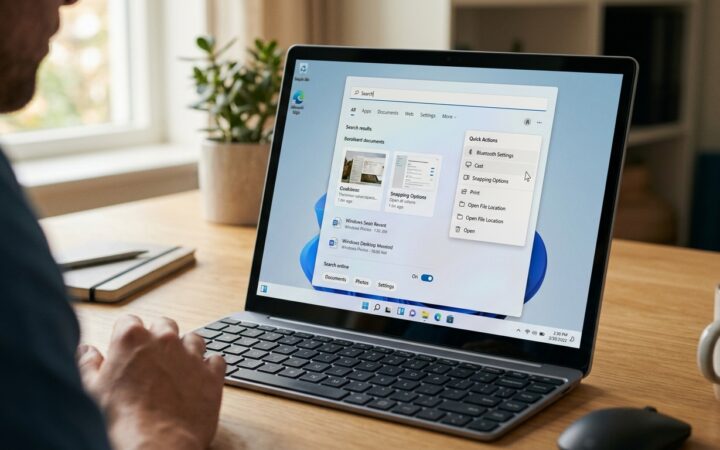 Illustration éditoriale — Windows Search : Microsoft teste une recherche qui passe à l’action