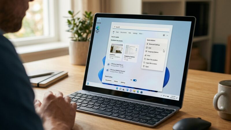 Illustration éditoriale — Windows Search : Microsoft teste une recherche qui passe à l’action