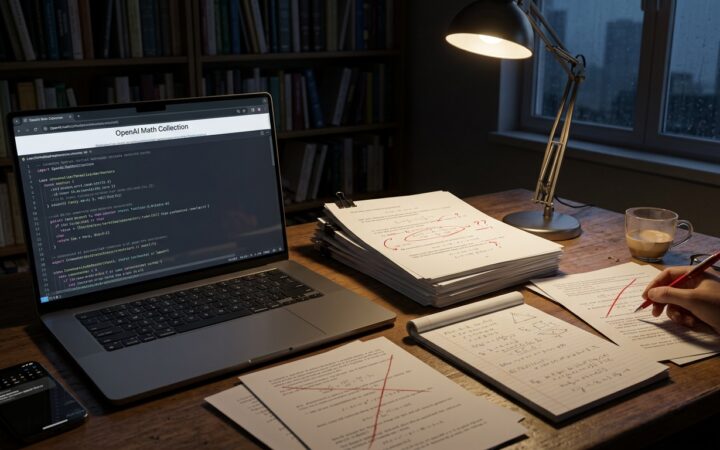 Illustration éditoriale — OpenAI publie près de 400 résultats mathématiques, la validation reste ouverte