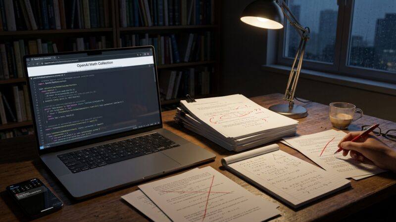 Illustration éditoriale — OpenAI publie près de 400 résultats mathématiques, la validation reste ouverte